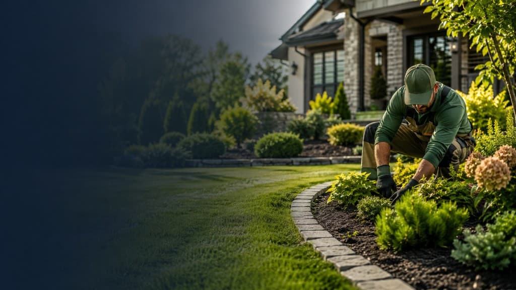 Professional landscaper planting a premium residential garden